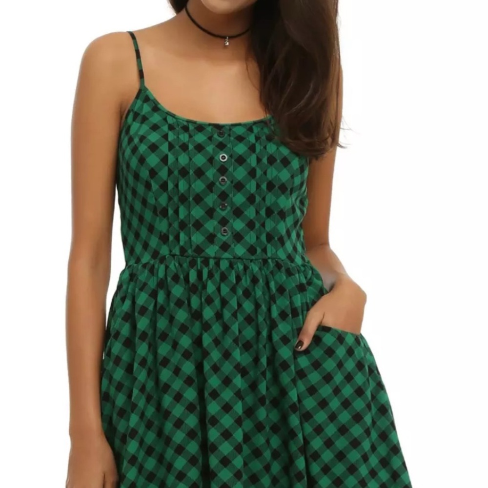 Hot Topic Green and Black Plaid Sundress S/M